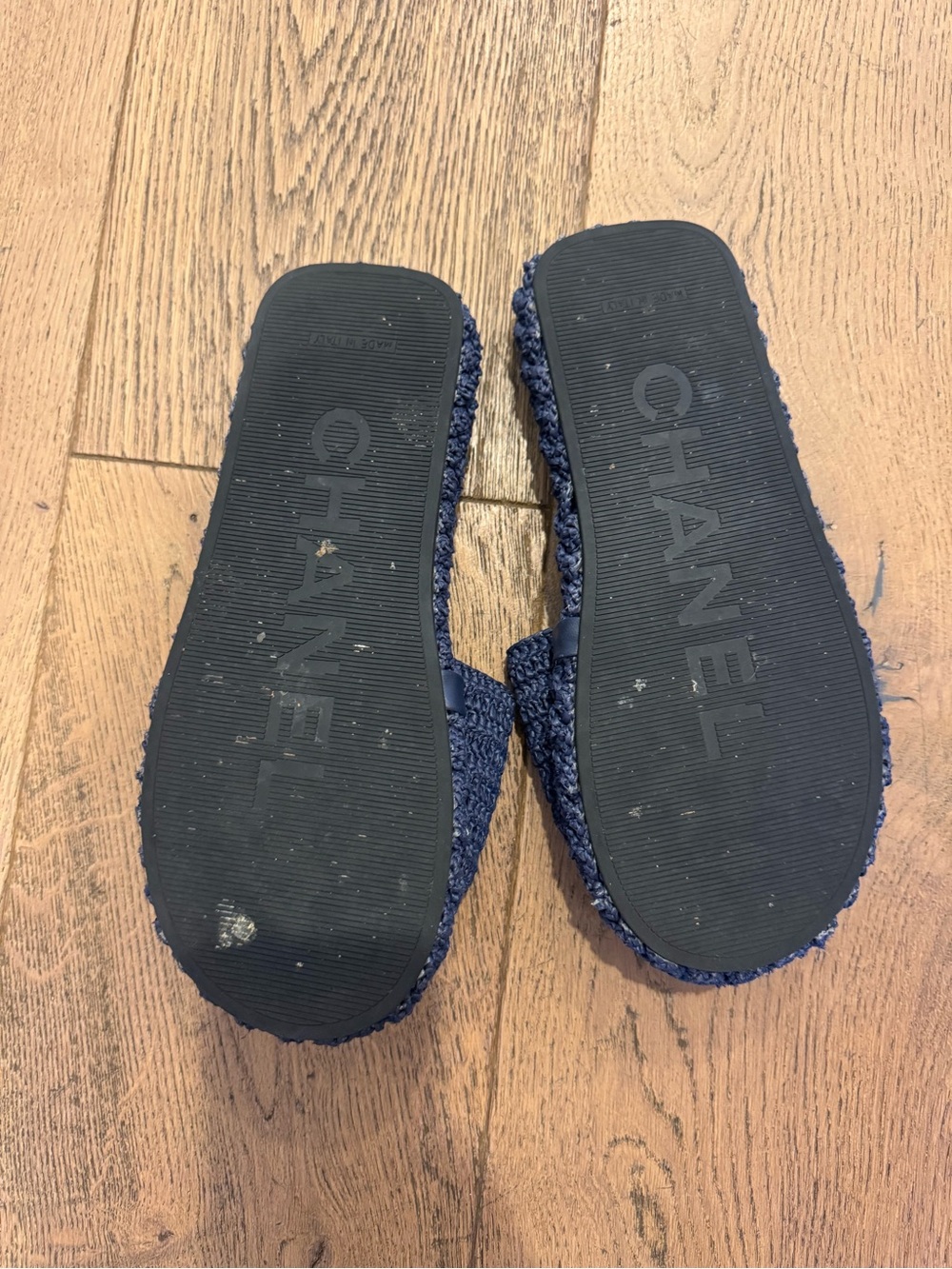 CHANEL Navy Raffia Slide Sandals with Gold CC Embroidery size 10 - Picture 3 of 6